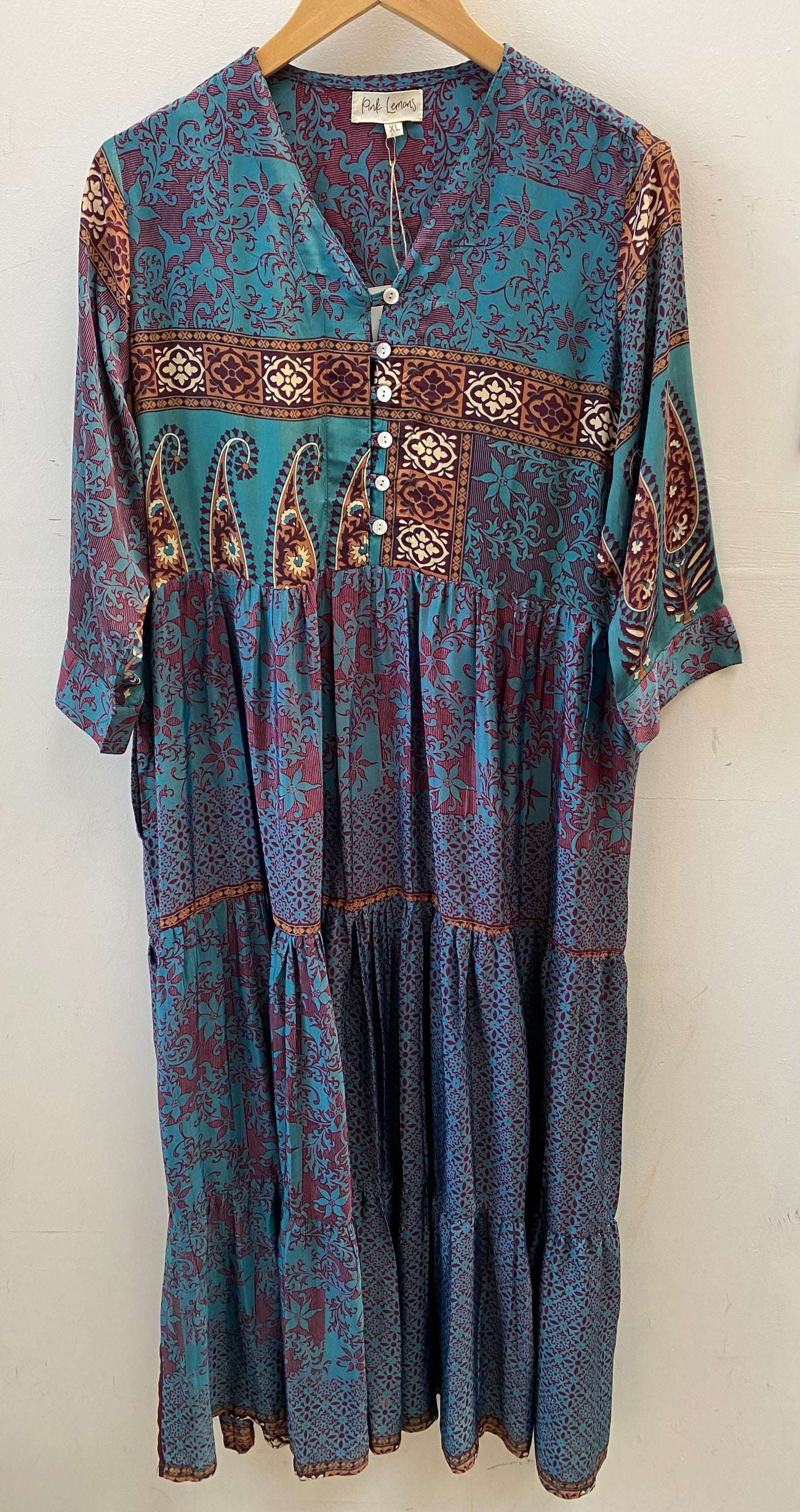Prairie V-neck Silk Dress XL - 062