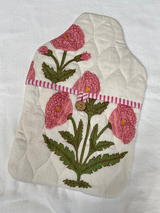 Hot Water Bottle Cover - Pink Poppy