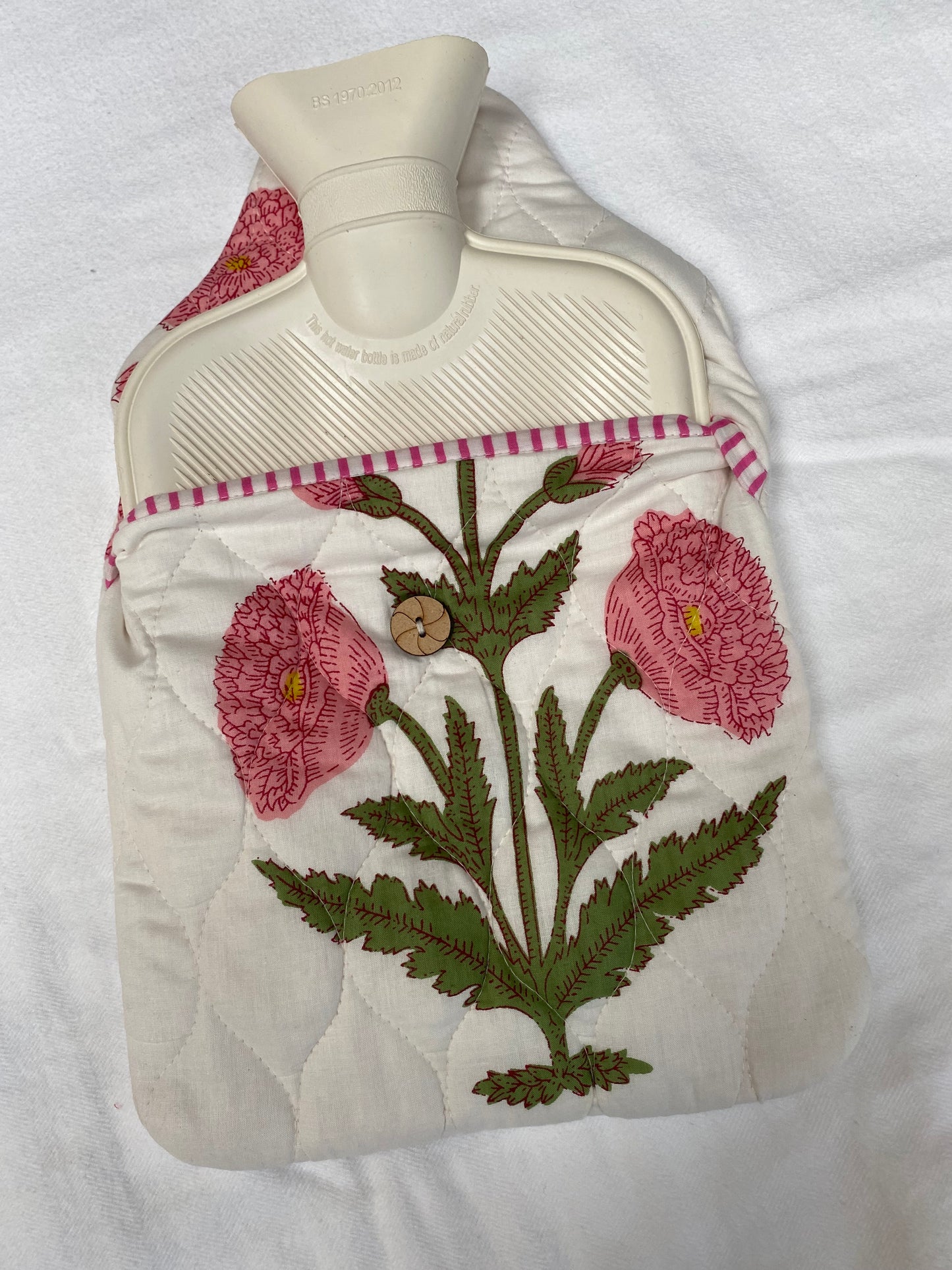 Hot Water Bottle Cover - Pink Poppy