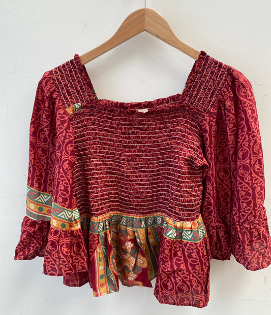 Joelyn Silk Smock Blouse -  L -  026