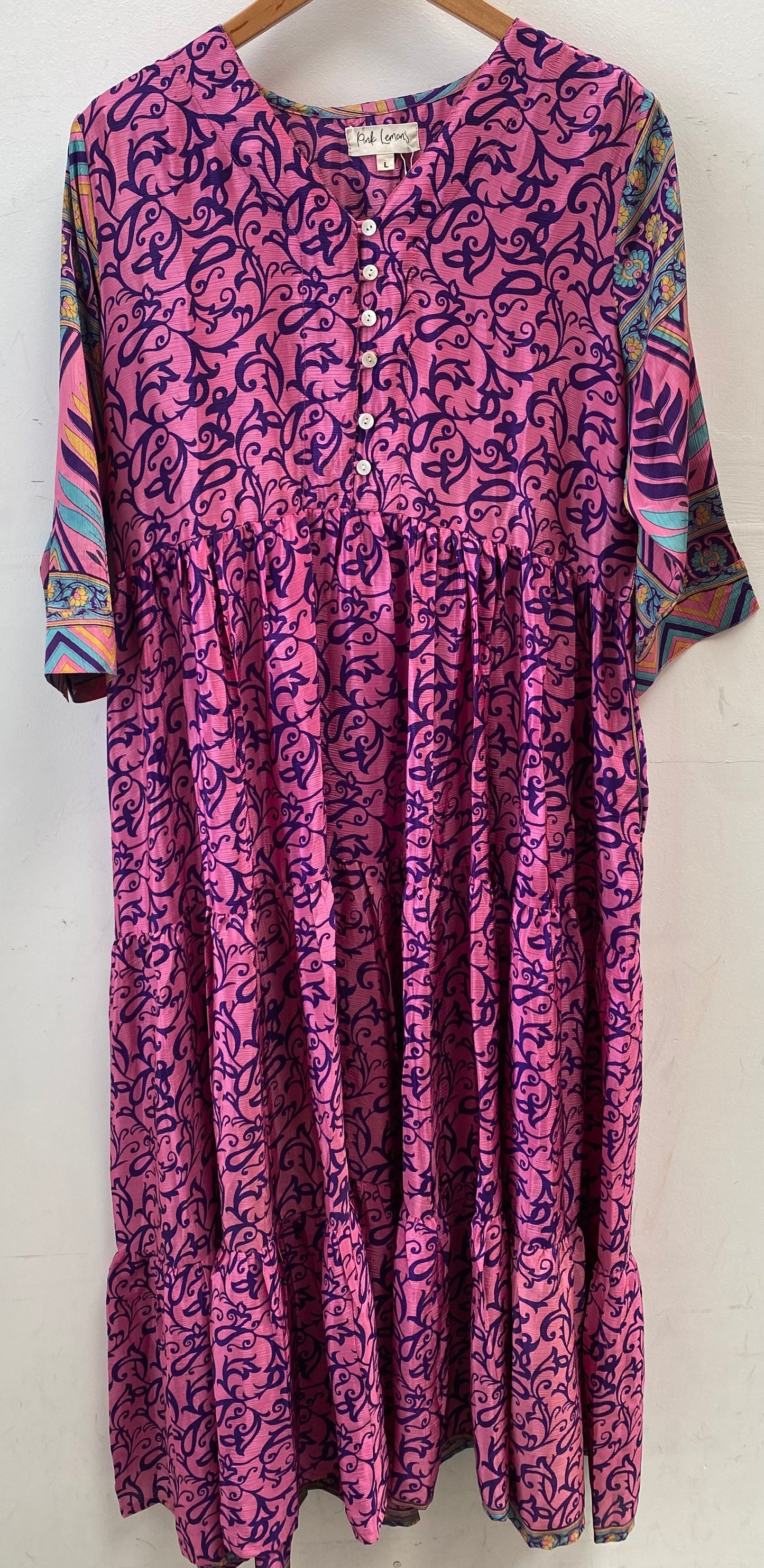 Prairie V-neck Silk Dress L - 050