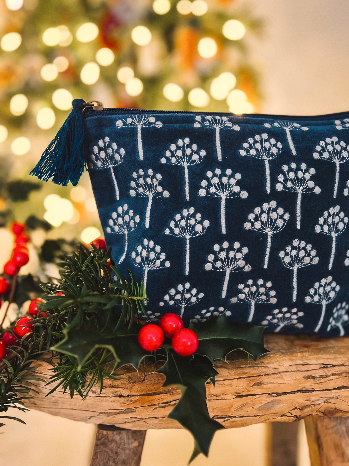 Velvet Thistle Pouch in Navy & Silver