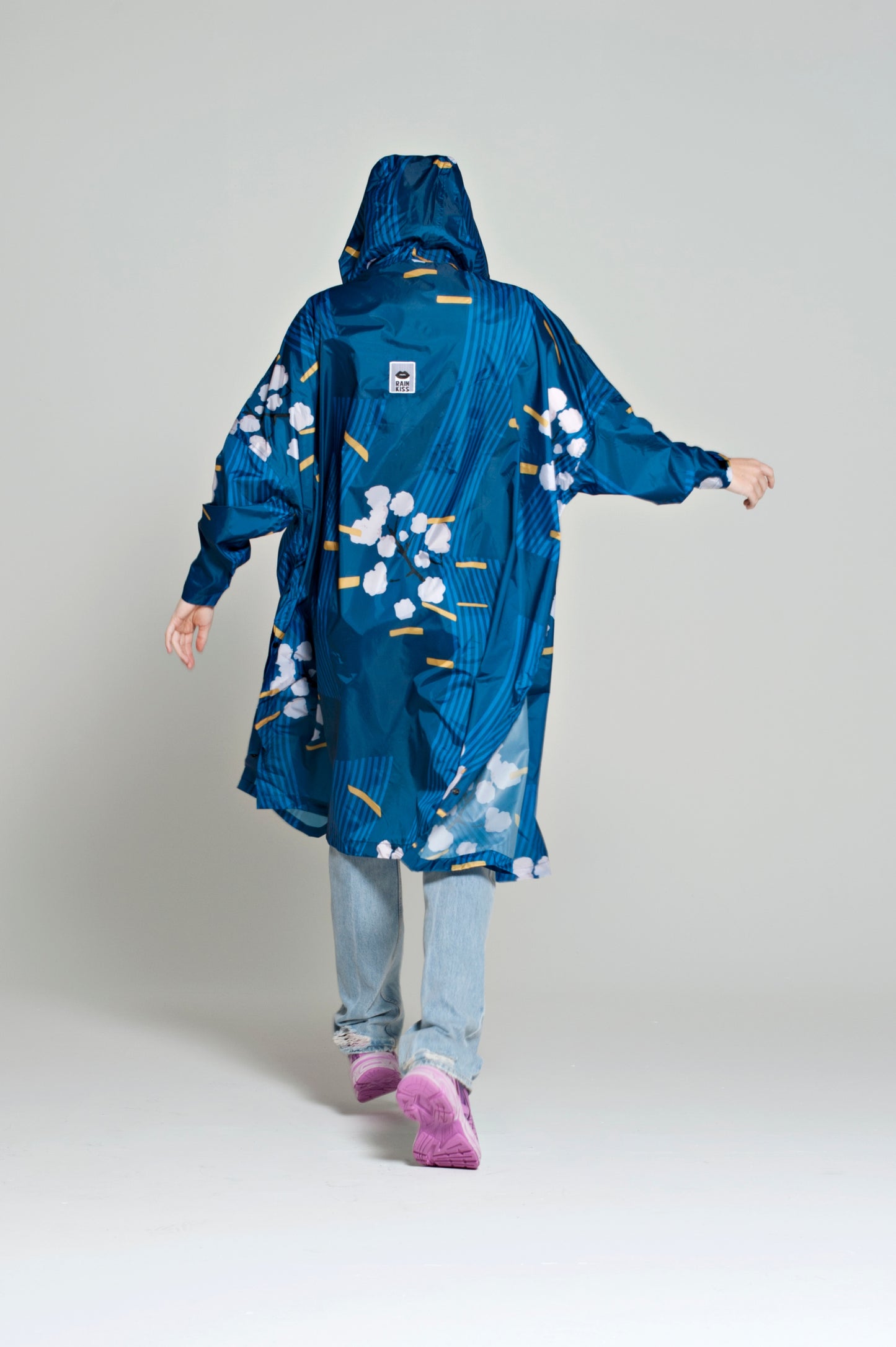 Japanese Blossom - Rain Poncho Blue