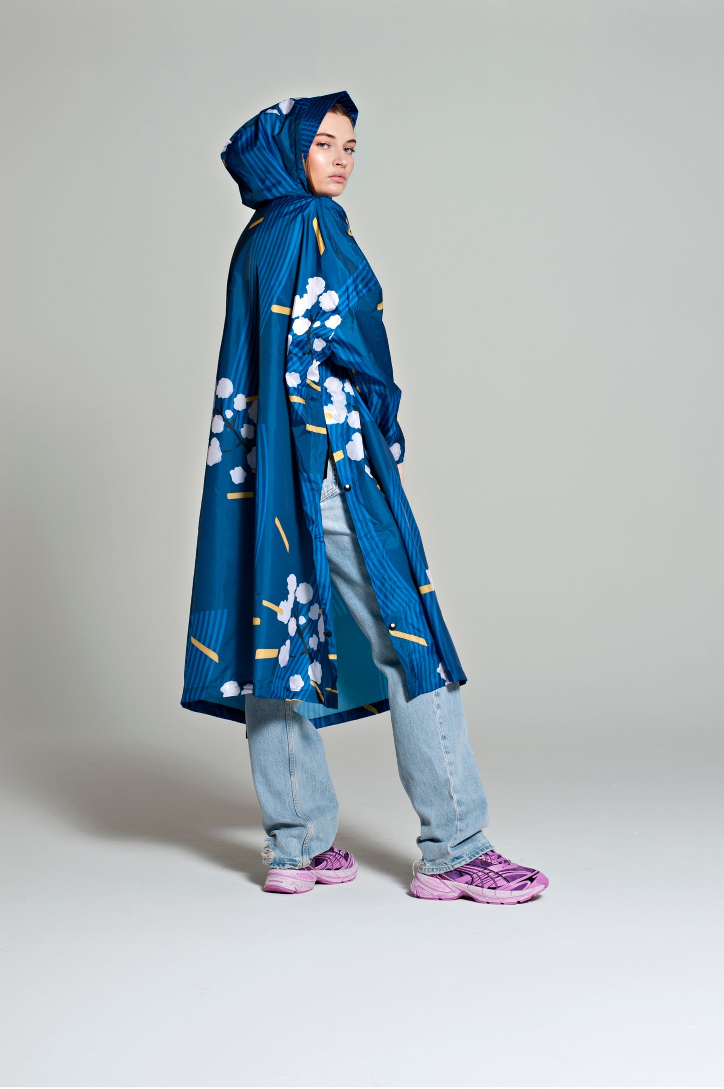 Japanese Blossom - Rain Poncho Blue