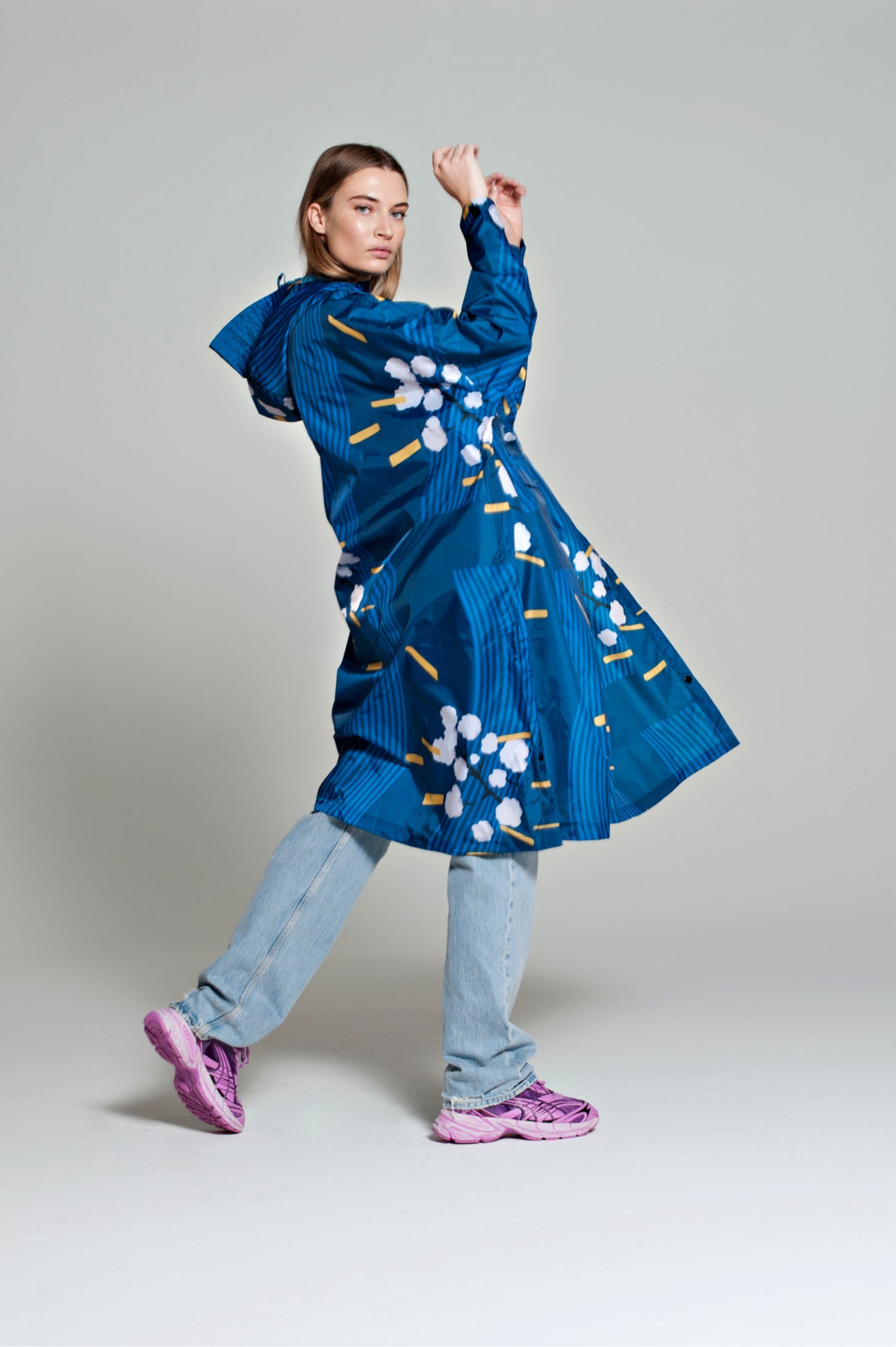 Japanese Blossom - Rain Poncho Blue