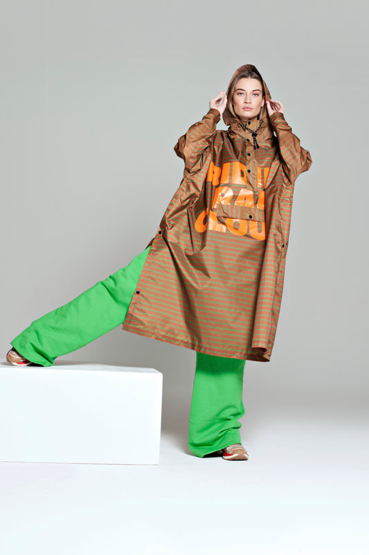 Breton Brown Green Text - Rain Poncho Brown