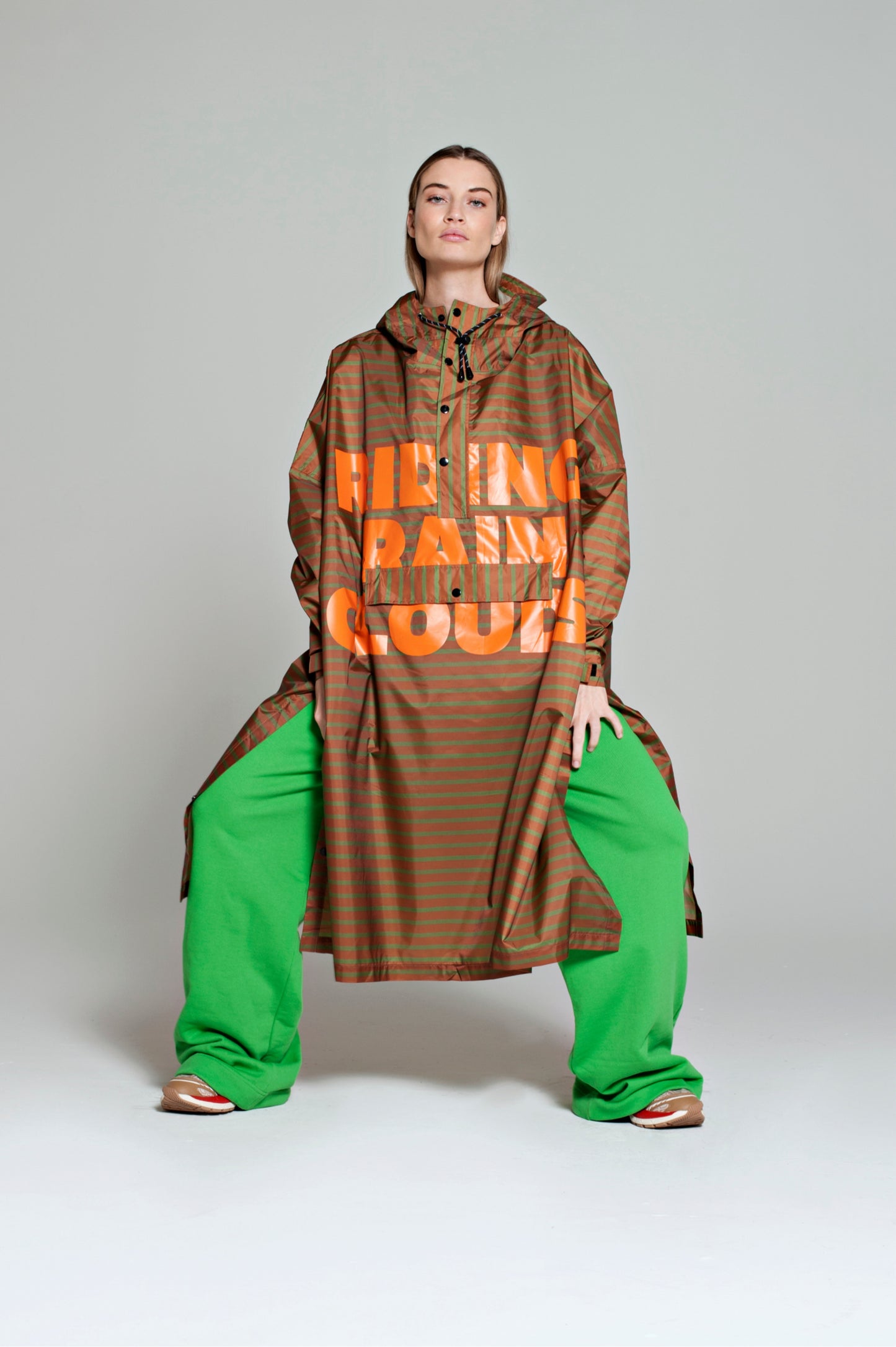 Breton Brown Green Text - Rain Poncho Brown