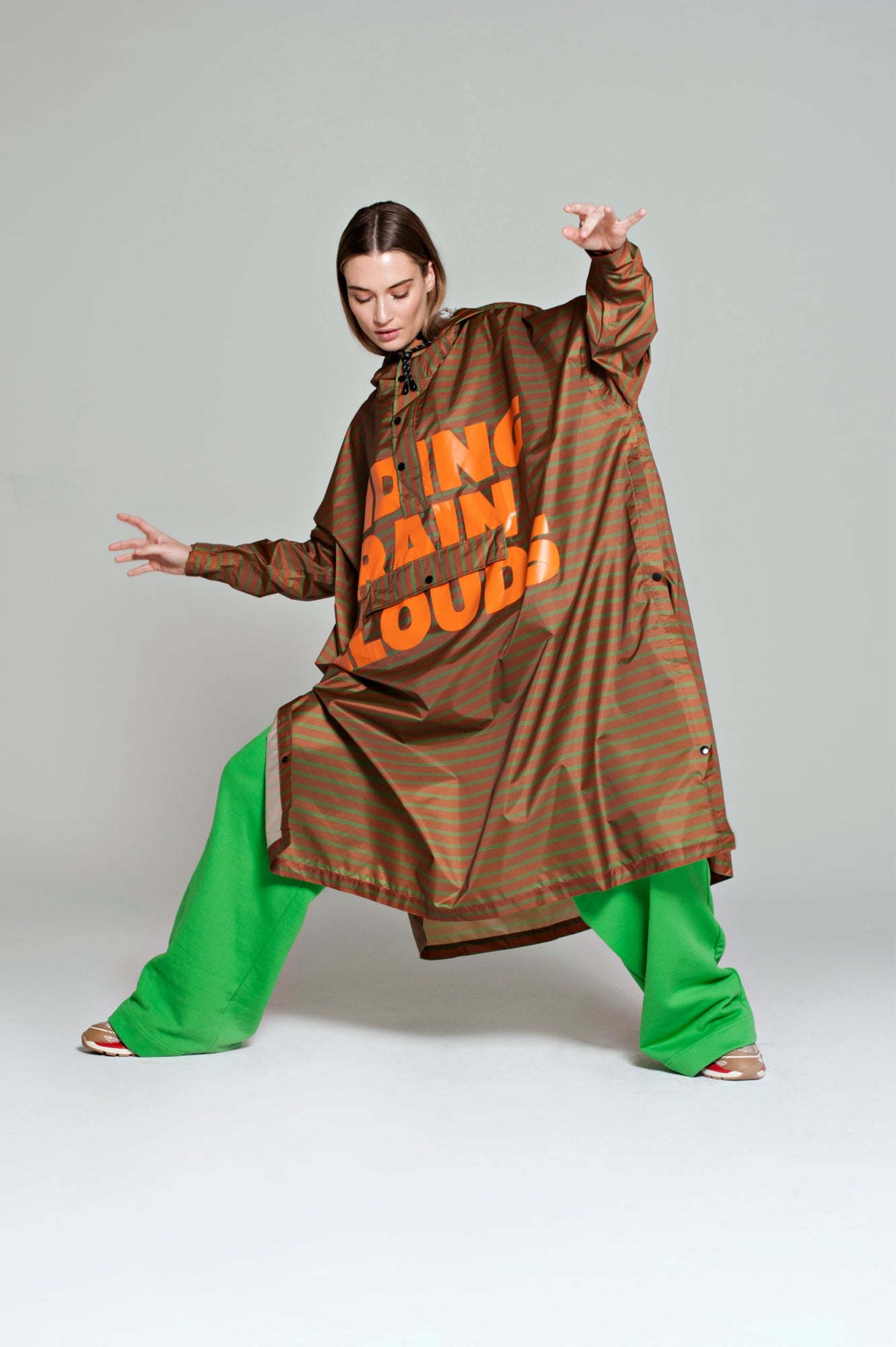 Breton Brown Green Text - Rain Poncho Brown