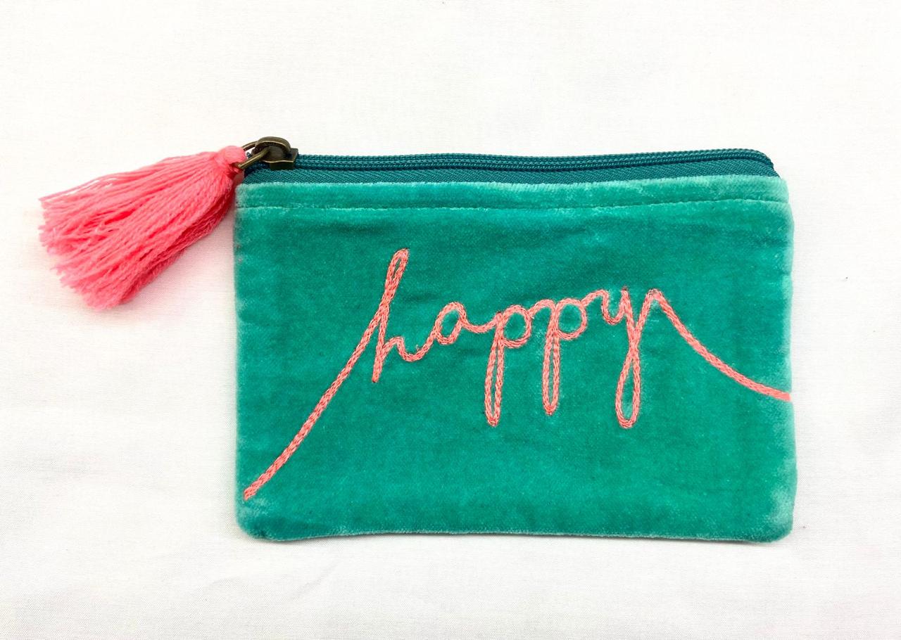 Velvet Happy Pouch in Mint & Pink (AVAILABLE TO PREORDER)