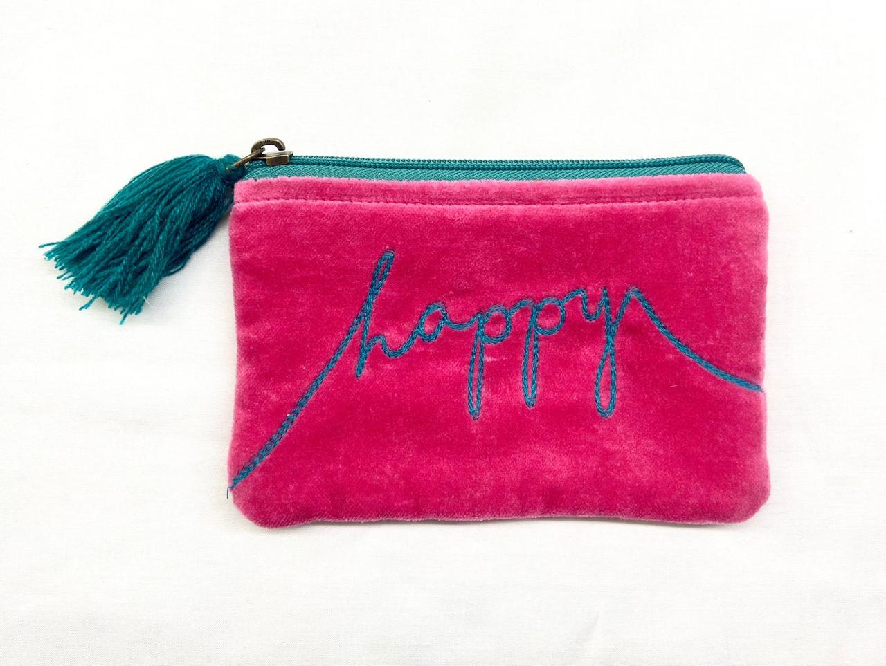 Velvet Happy Pouch in Pink & Aqua (AVAILABLE TO PREORDER)