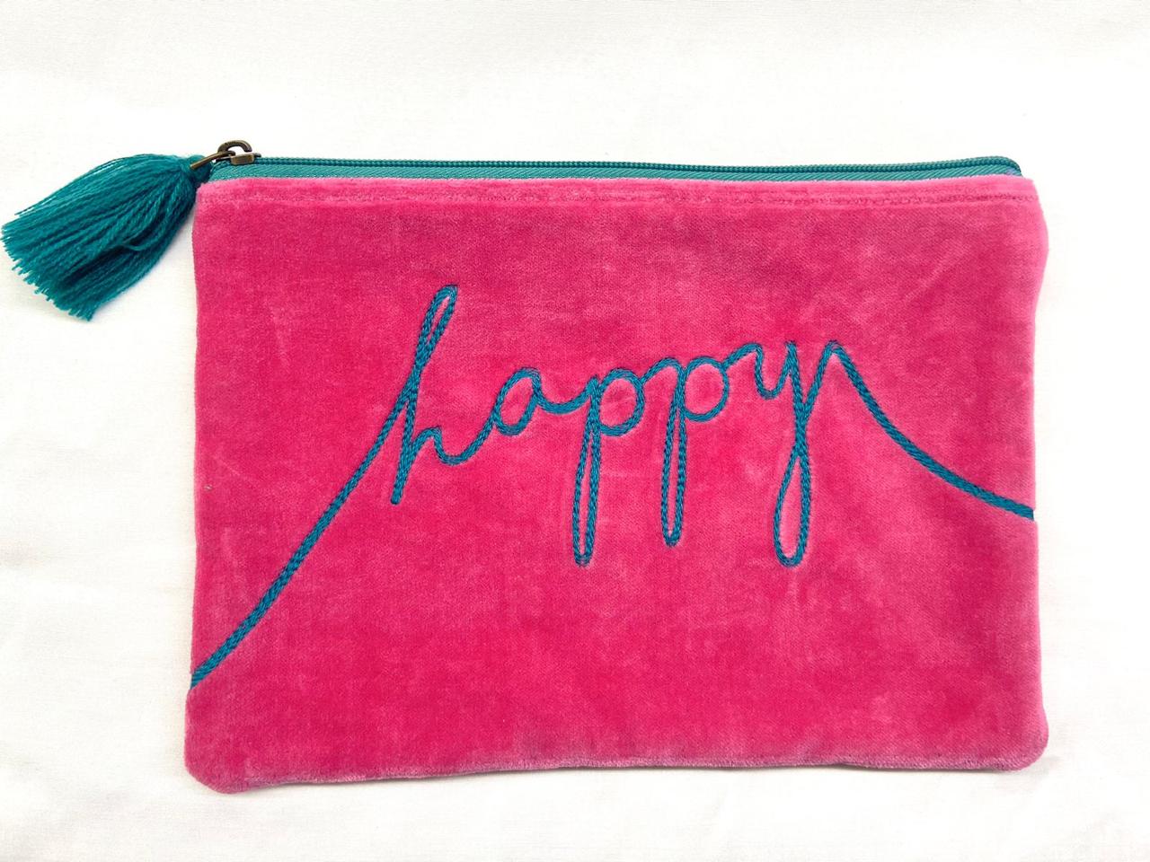 Velvet Happy Pouch in Pink & Aqua (AVAILABLE TO PREORDER)