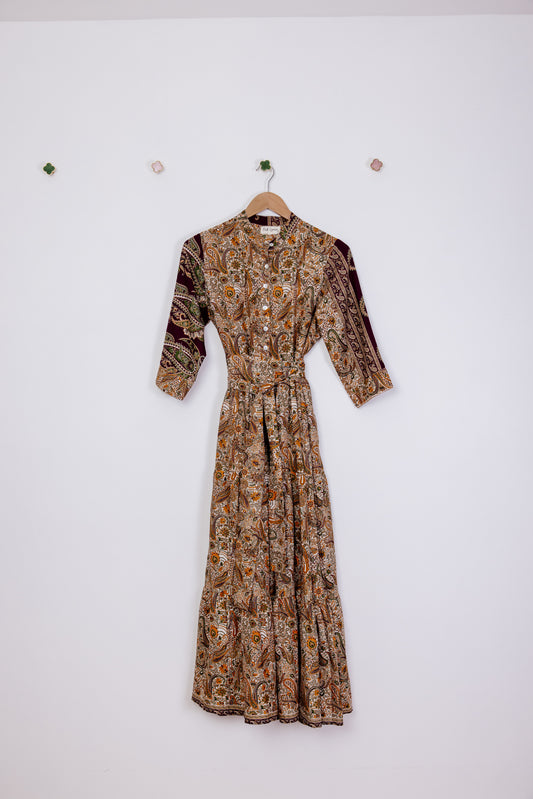 Prairie Round Neck Silk Dress S - 002