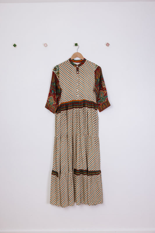 Prairie Round Neck Silk Dress S - 003