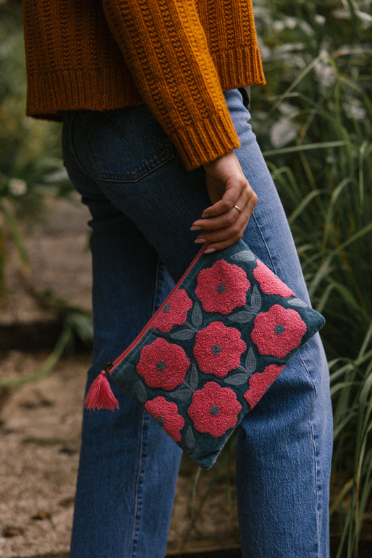 Rambling Flower Pouch - Grey/Pink