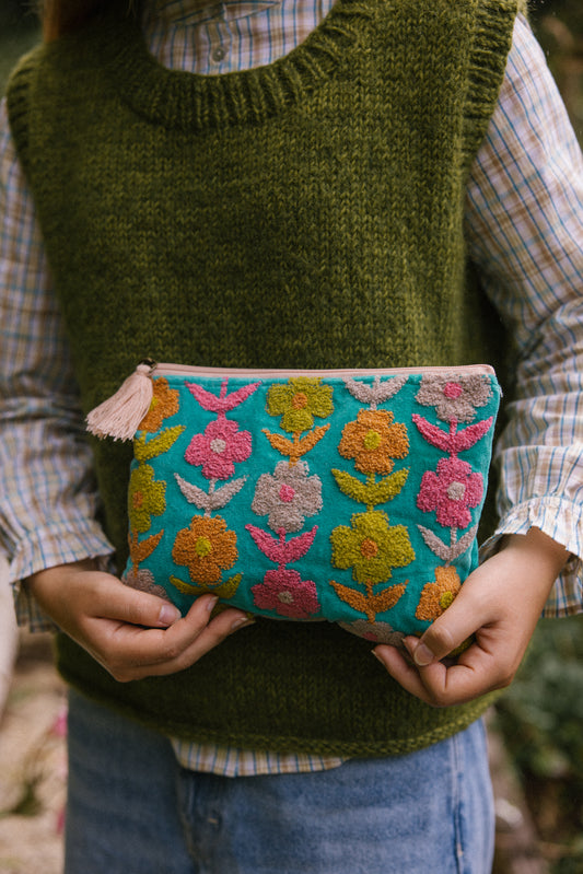 Rambling Flower Pouch -Aqua