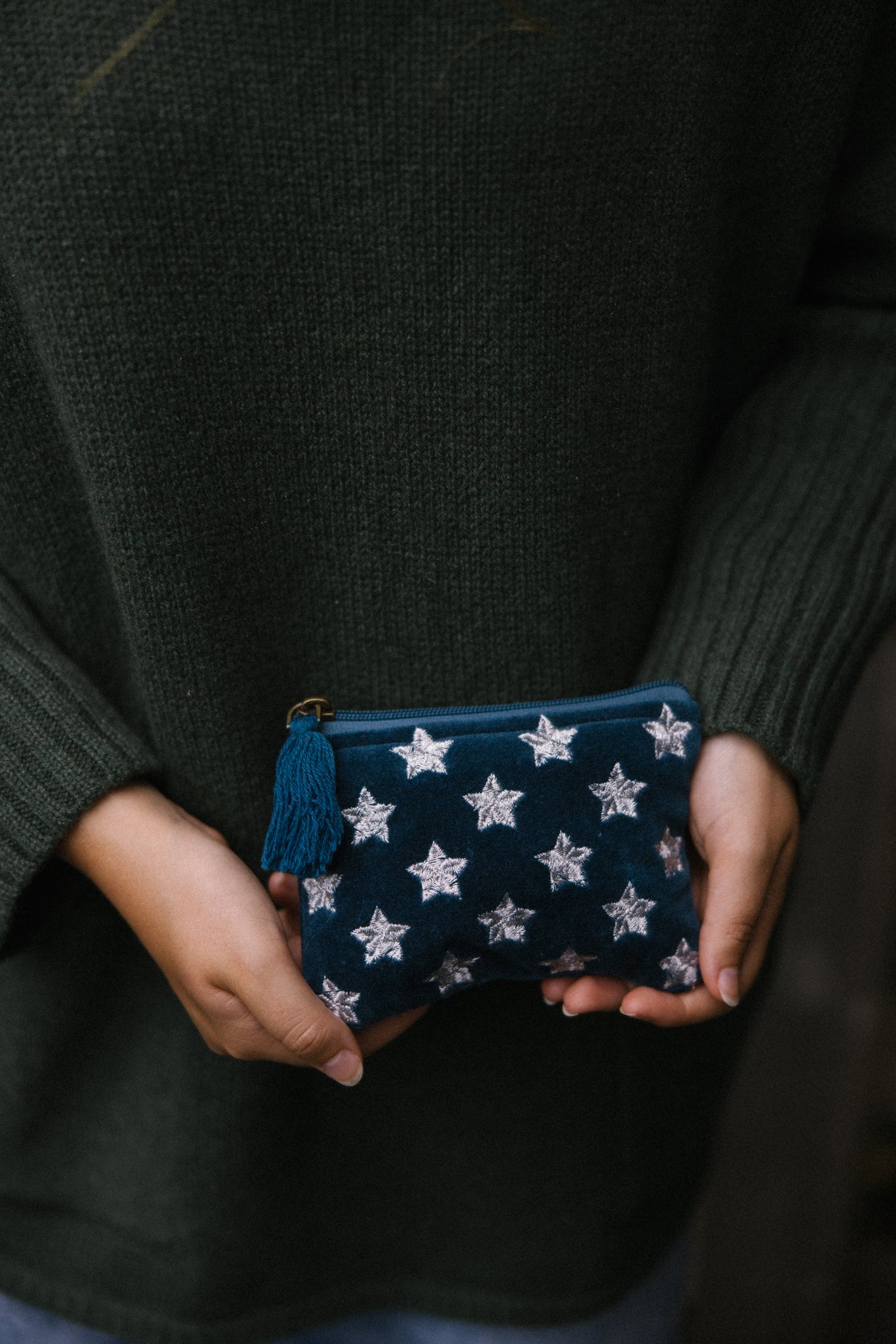 Velvet Star Pouch - Navy & Silver