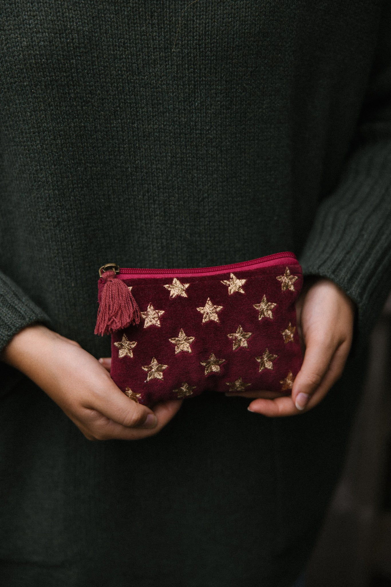 Velvet Star Pouch - Burgundy & Gold