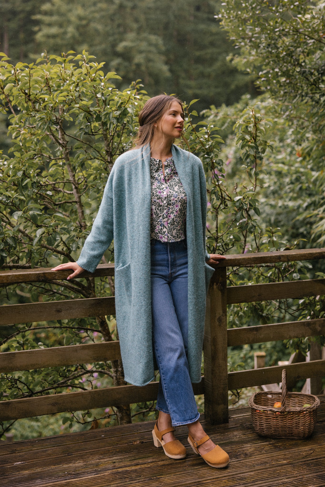 Soft Tweed Roll Collar Coatigan - Sea Spray