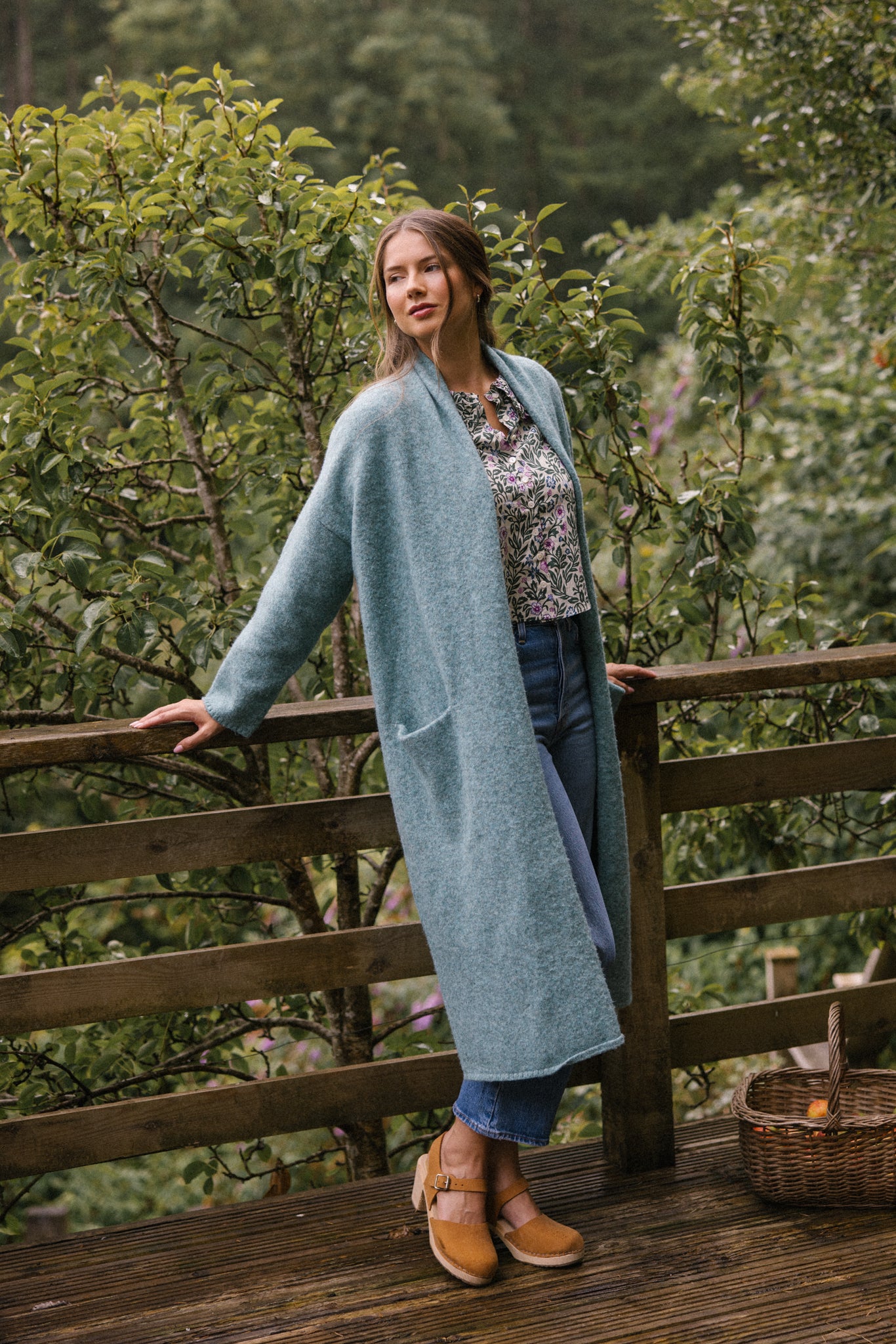 Soft Tweed Roll Collar Coatigan - Sea Spray