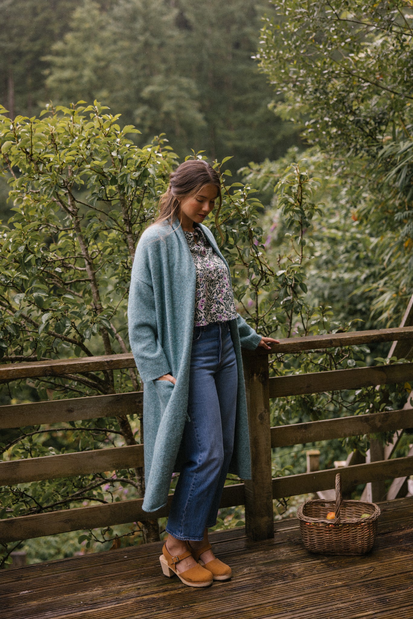 Soft Tweed Roll Collar Coatigan - Sea Spray