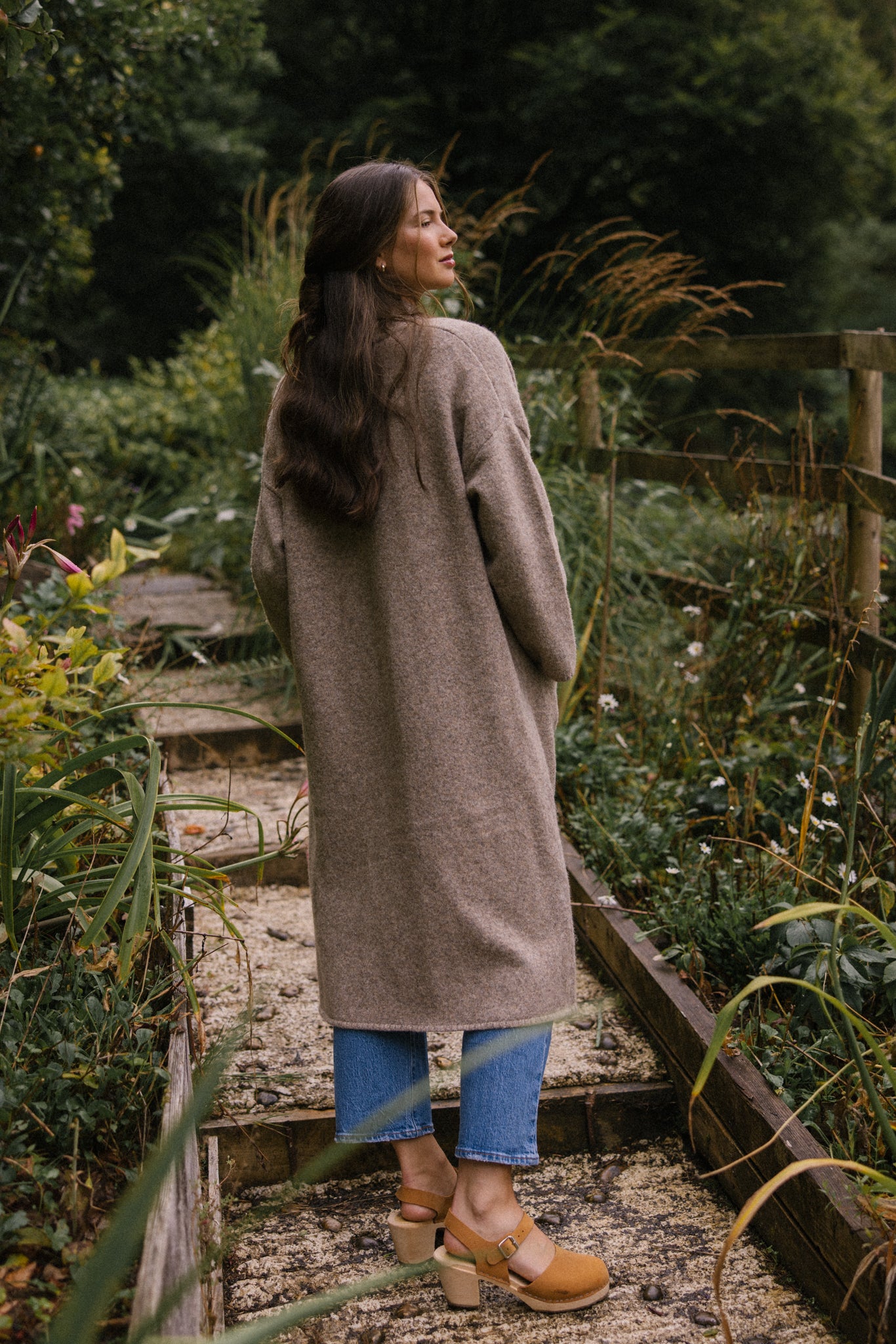 Soft Tweed Roll Collar Coatigan - Mink