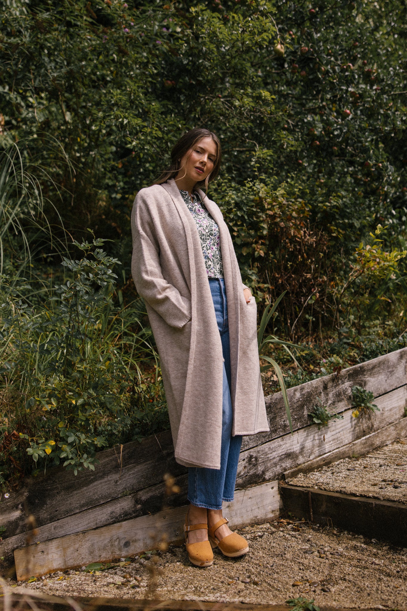 Soft Tweed Roll Collar Coatigan - Oatmeal