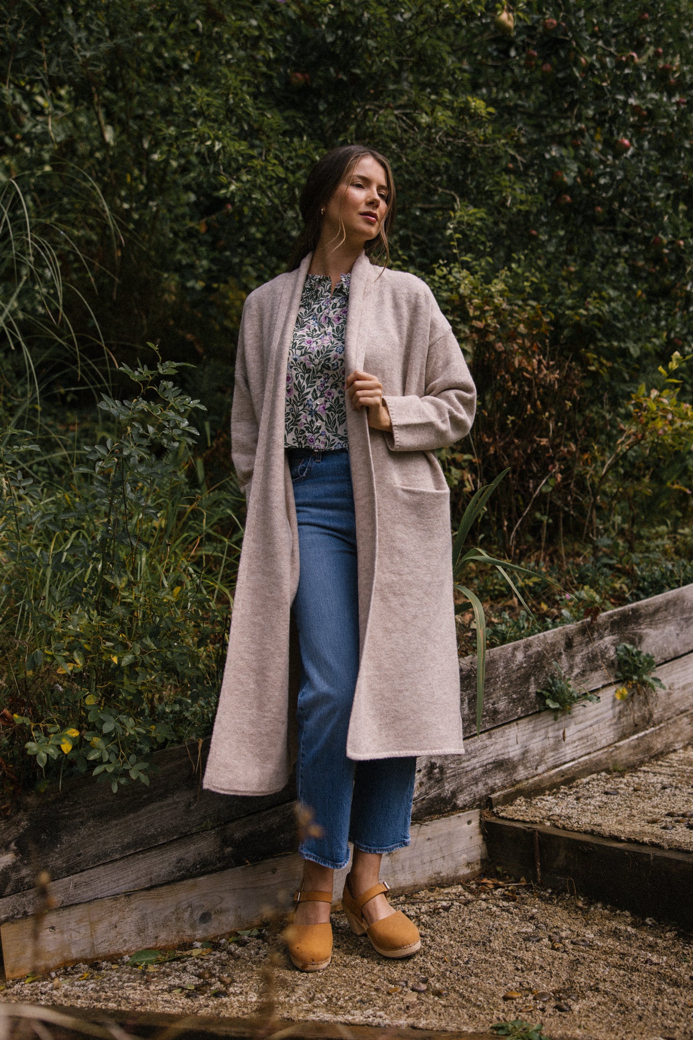 Soft Tweed Roll Collar Coatigan - Oatmeal
