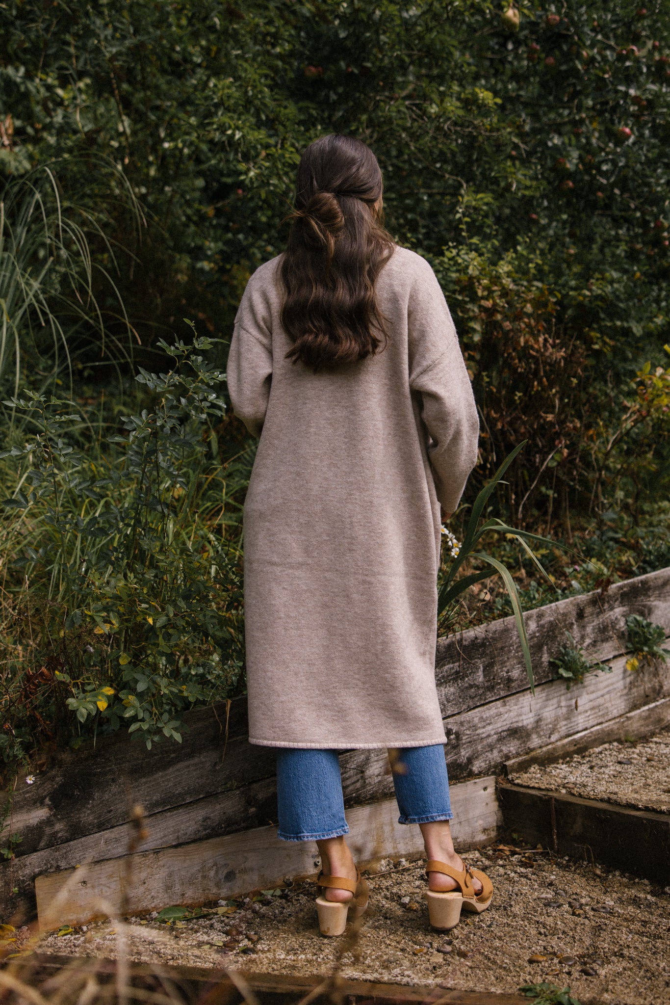 Soft Tweed Roll Collar Coatigan - Oatmeal