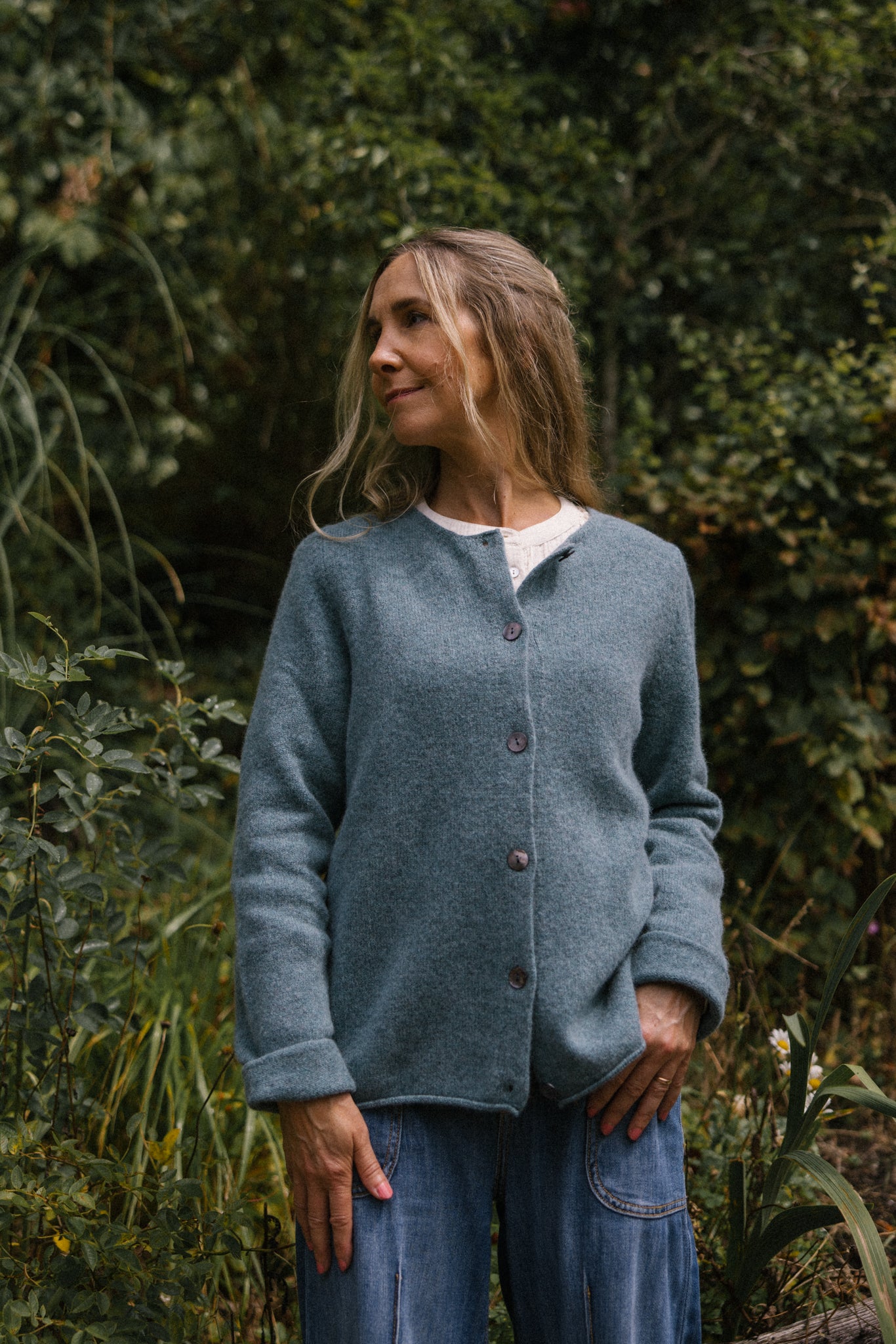 Corry Round Neck Cardigan in Caspian