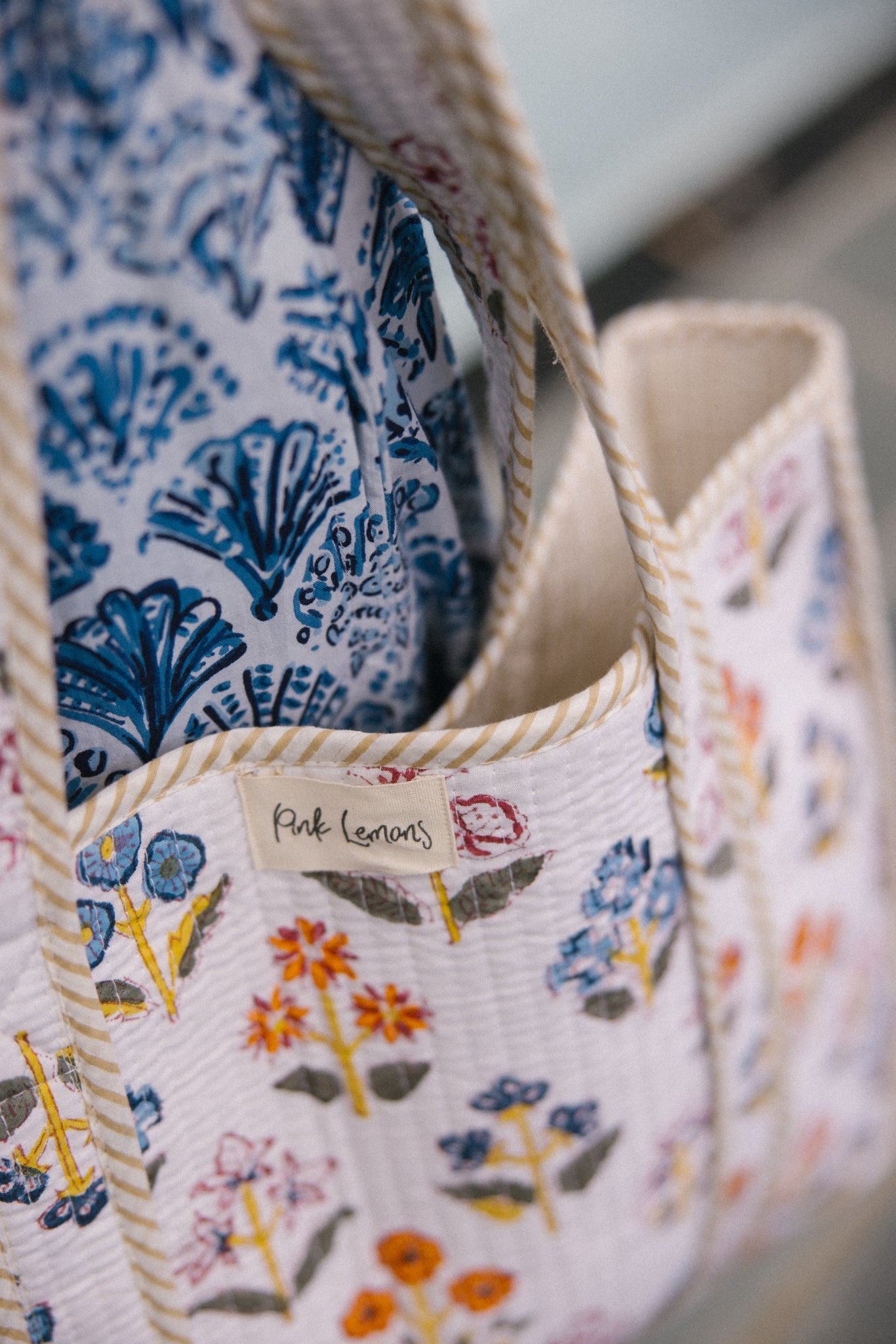 Quilted Tote Bag - White Flower