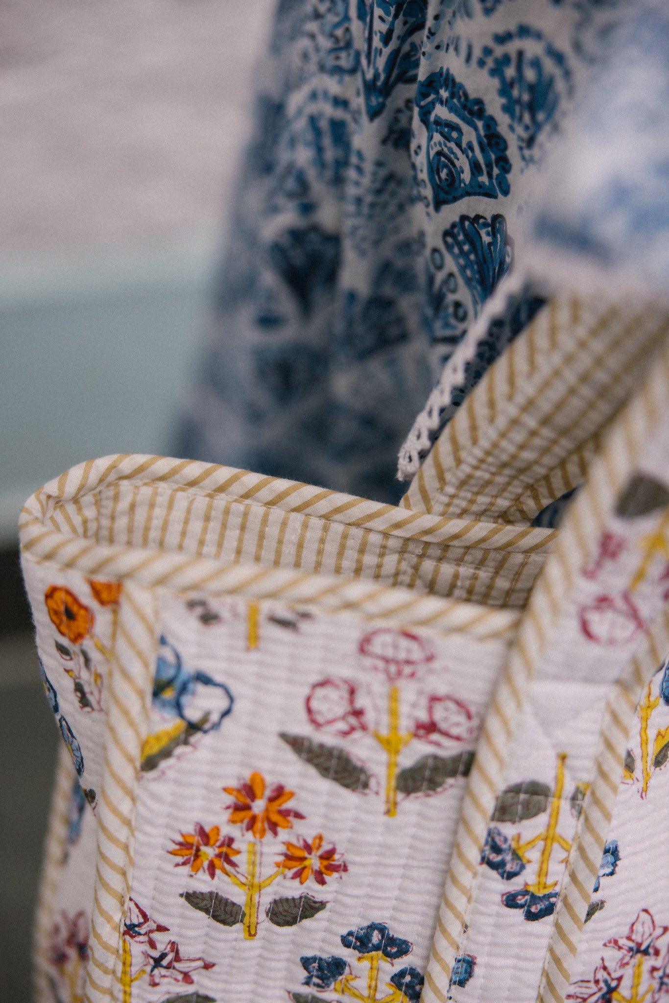 Quilted Tote Bag - White Flower