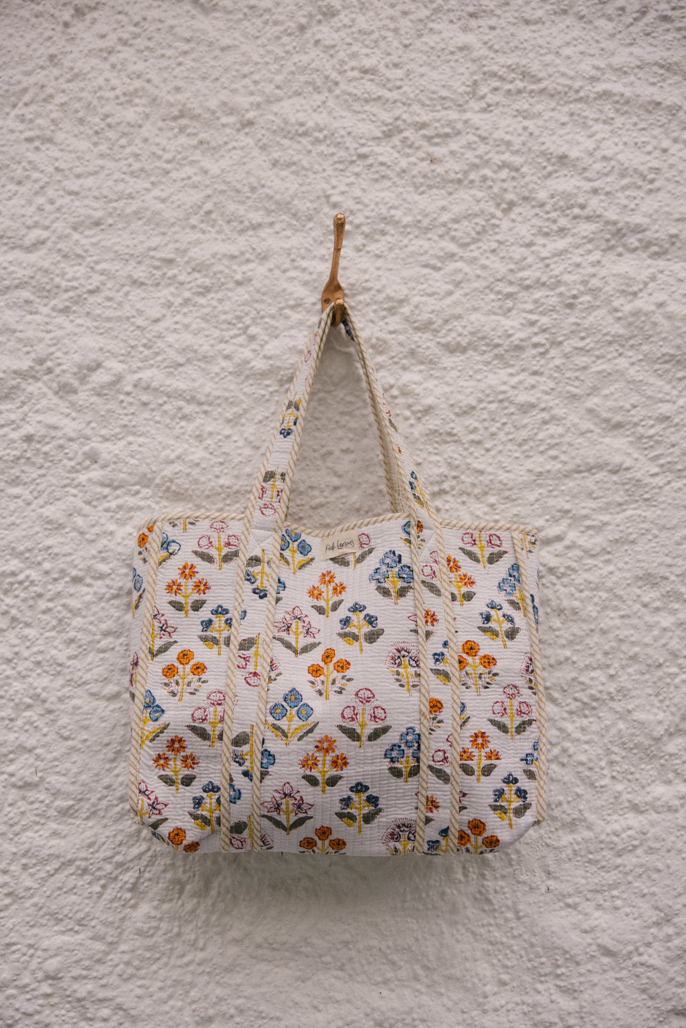 Quilted Tote Bag - White Flower