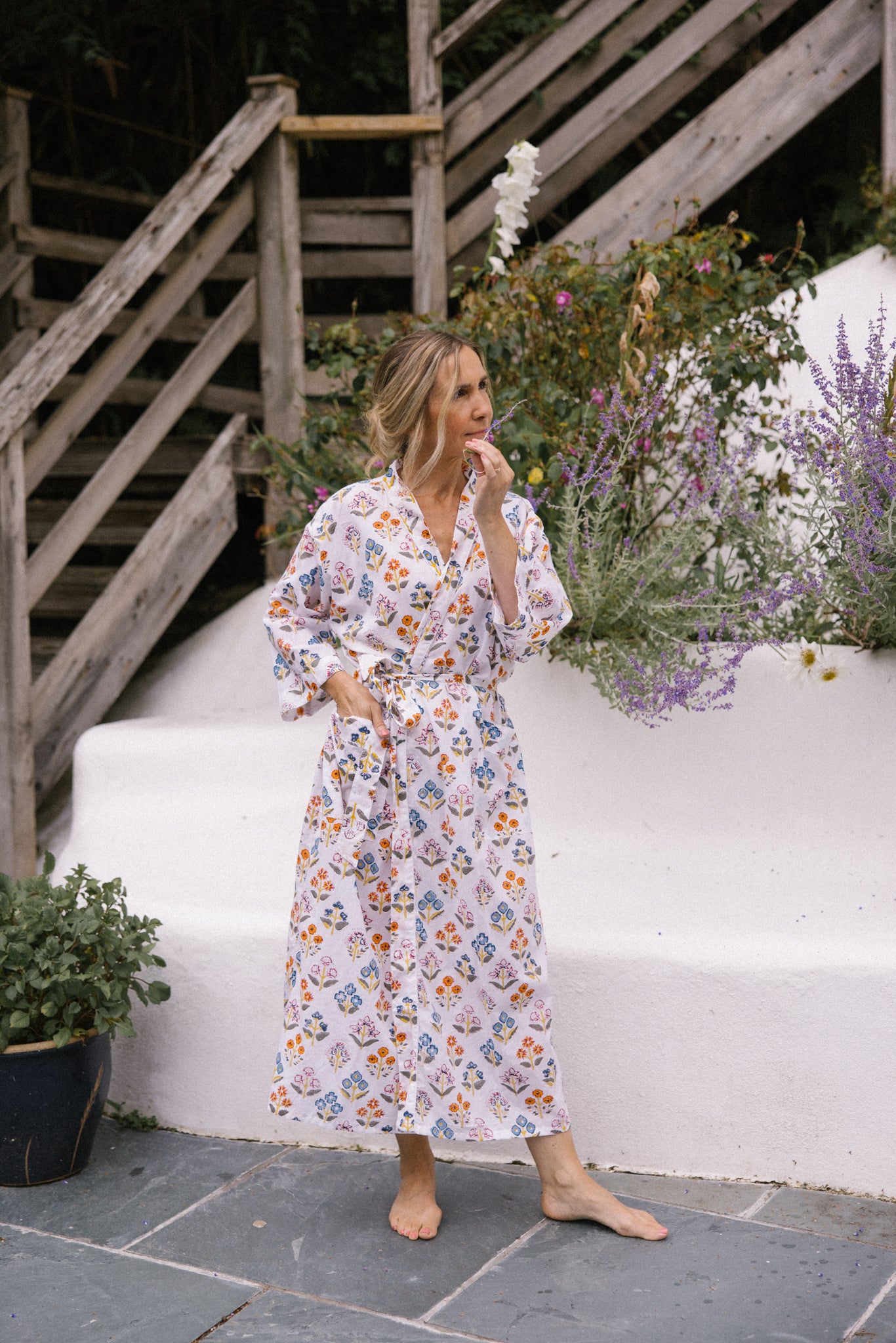 Dressing Gown/Robe - White Flower
