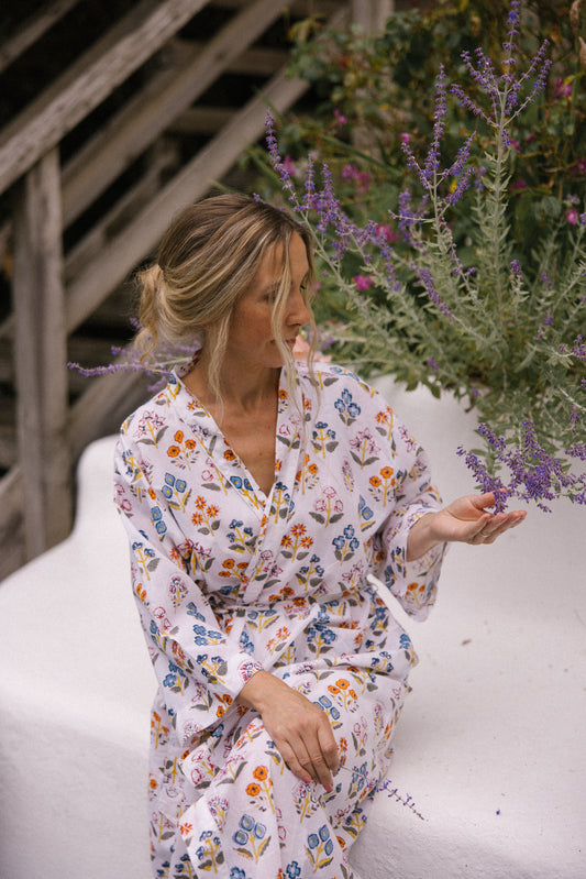 Dressing Gown/Robe - White Flower