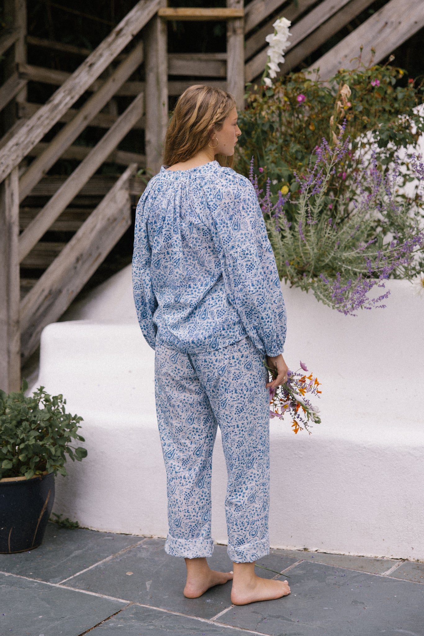 Tie Waist Trousers - Blue Paisley