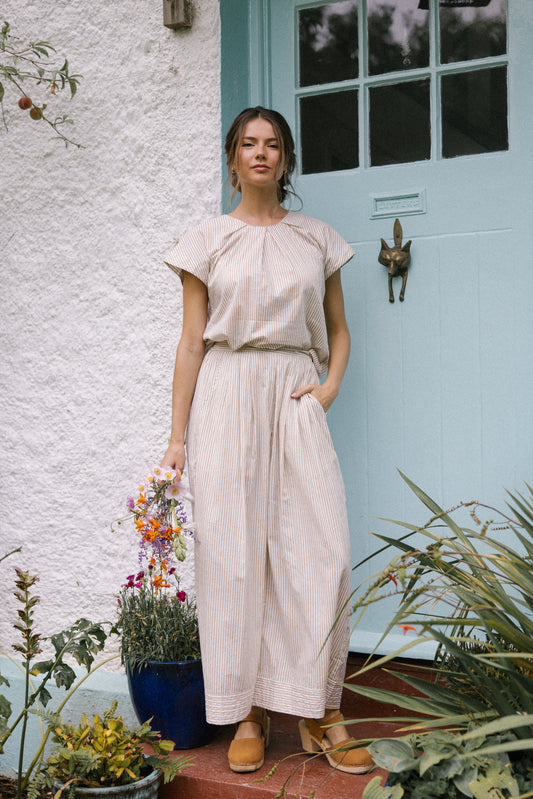 Palazzo Trousers - Sand Stripe
