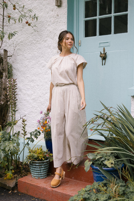 Short Sleeve Blouse - Sand Stripe