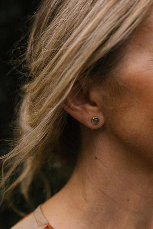 Gold Vermeil Square Studs In Labradorite