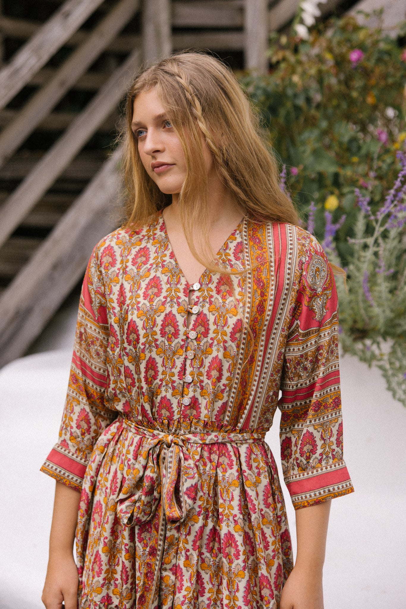 Prairie V-neck Silk Dress S - 004