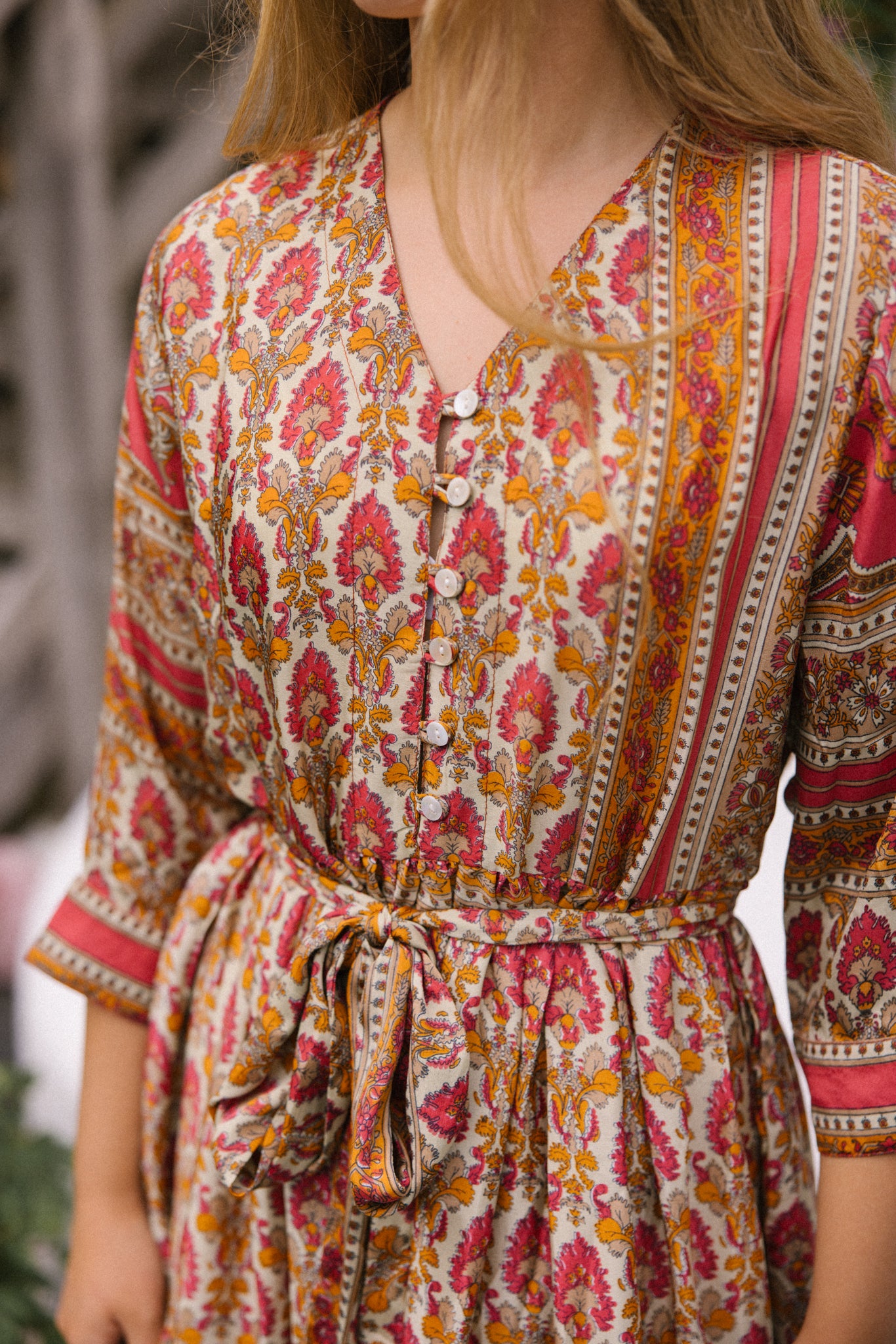 Prairie V-neck Silk Dress S - 004