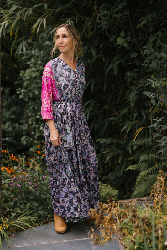 Prairie V-neck Silk Dress M - 005