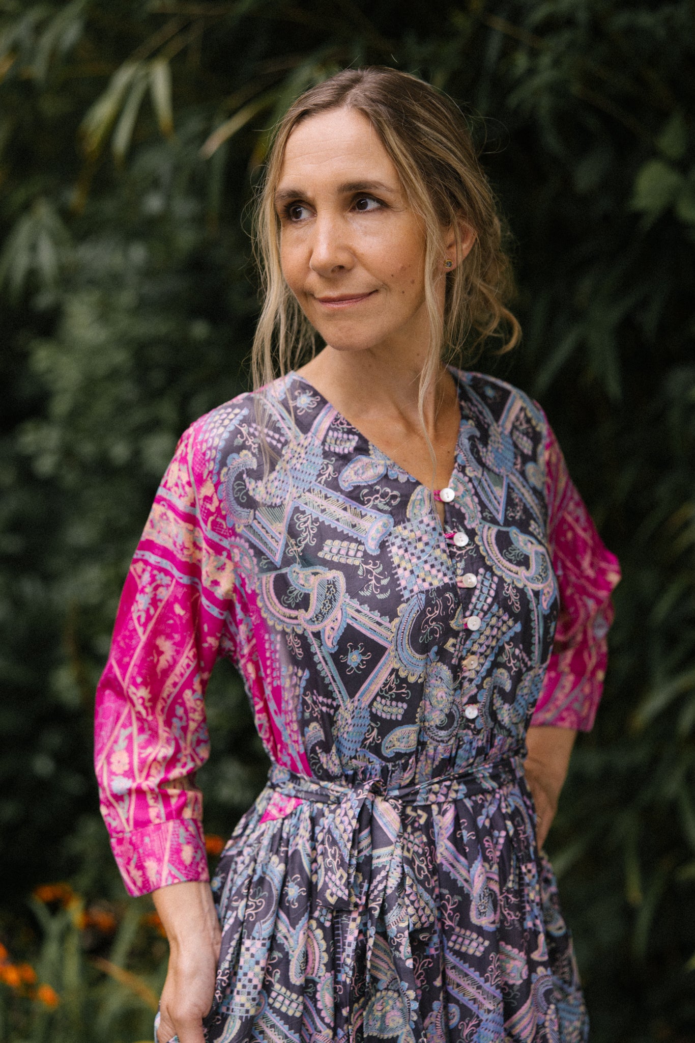 Prairie V-neck Silk Dress M - 005
