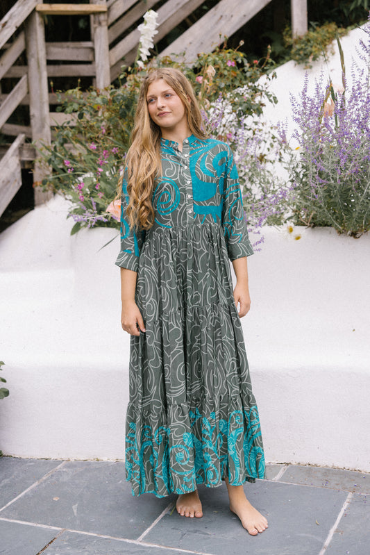 Prairie Round Neck Silk Dress S - 004
