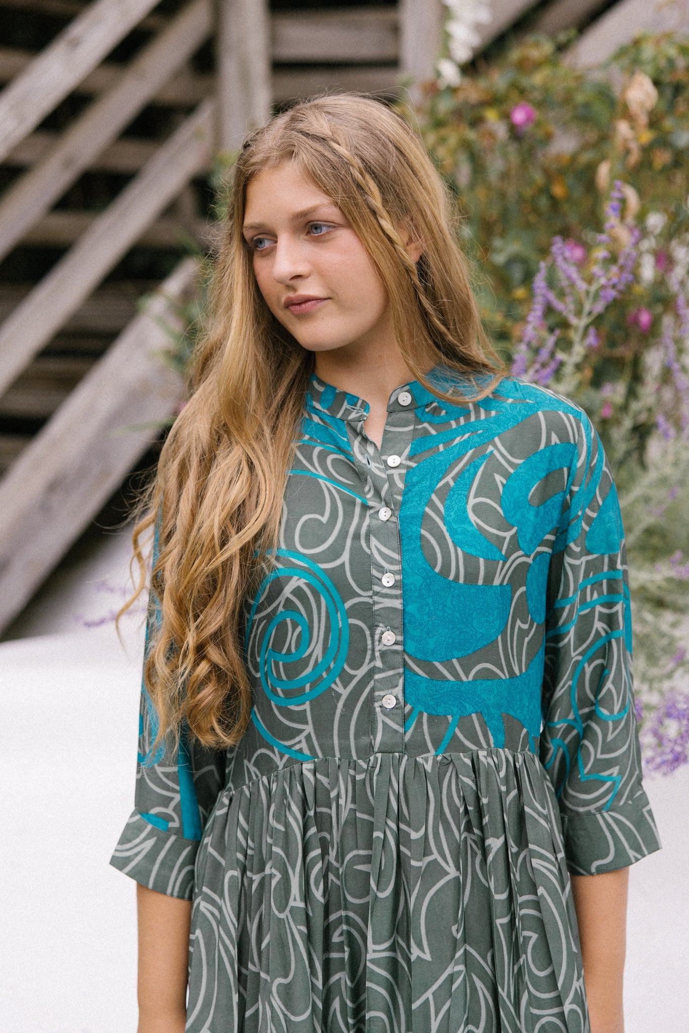 Prairie Round Neck Silk Dress S - 004