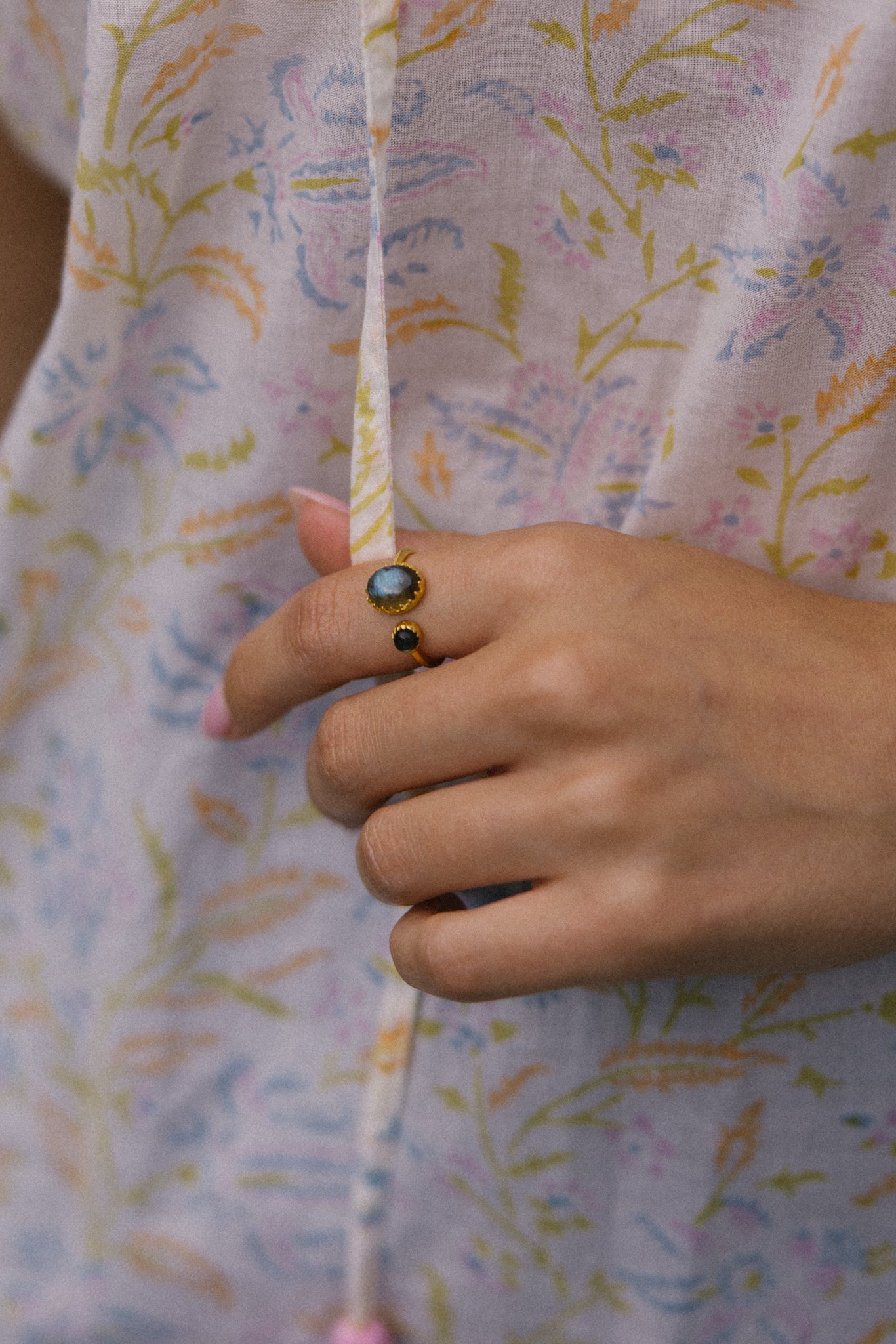 Gold Vermeil Two Stone Ring in Labradorite