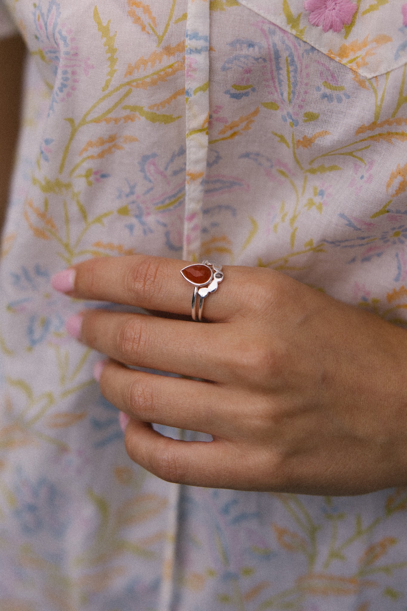 Sterling Silver Twin Ring in Red Onyx