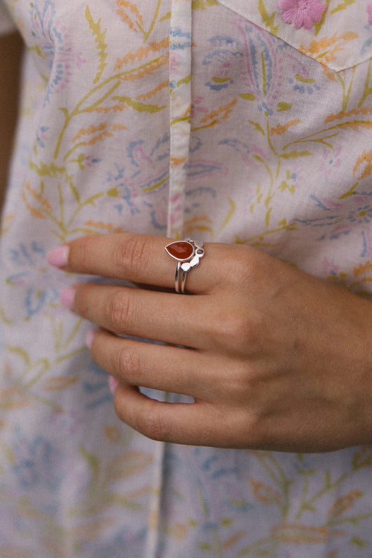 Sterling Silver Twin Ring in Red Onyx