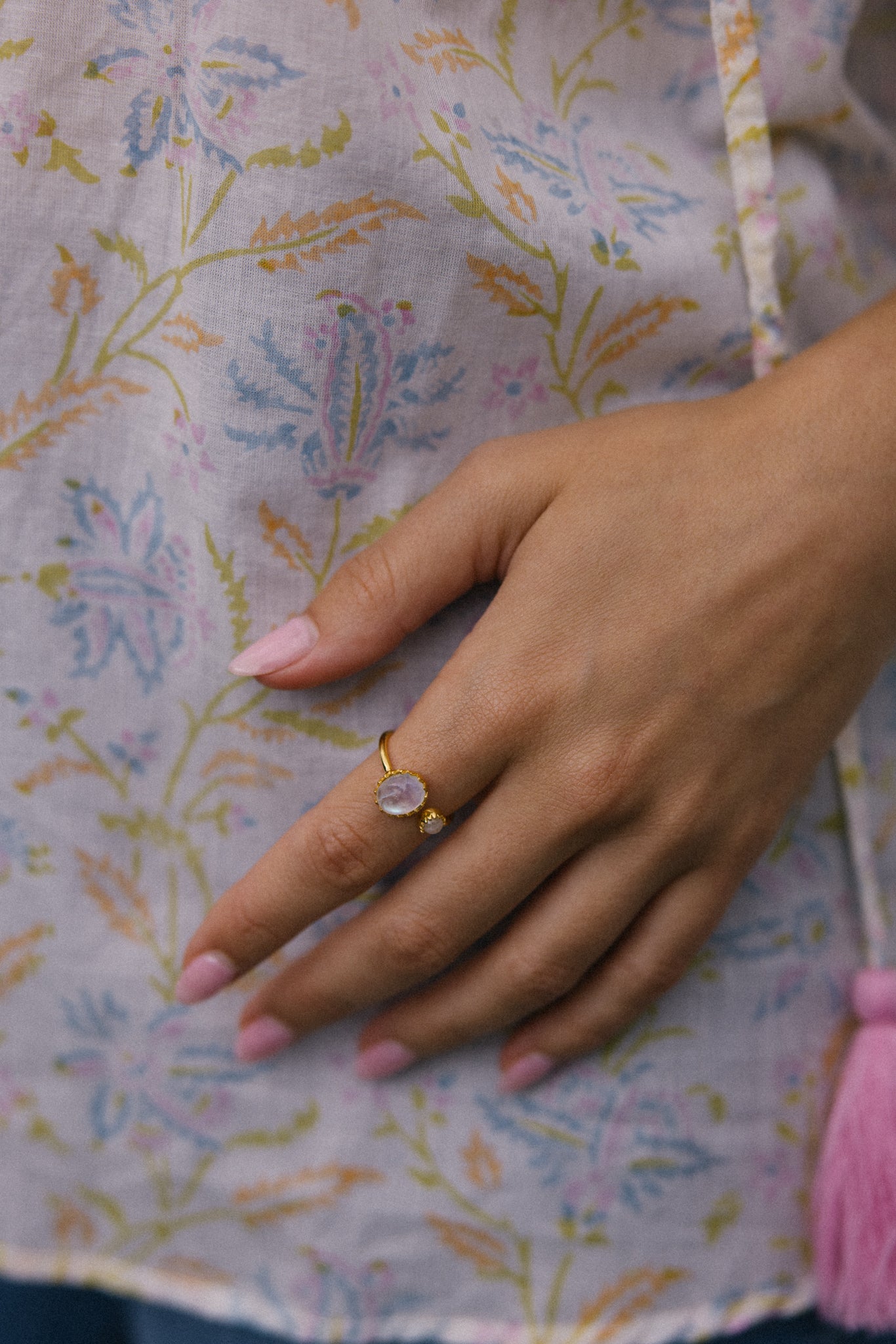 Gold Vermeil Two Stone Ring in Rainbow Moonstone