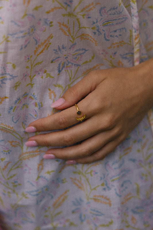 Gold Vermeil Moon Ring in Labradorite