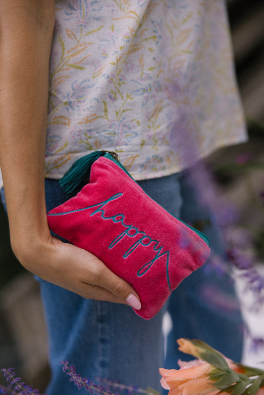 Velvet Happy Pouch -Pink & Blue